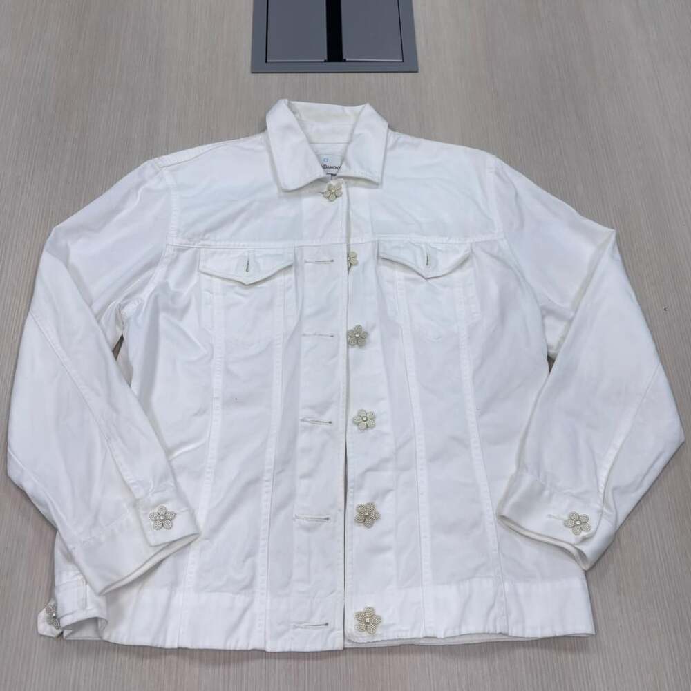 Draper's & Damon's Jacket Size M White Pearl Flower Button Cotton